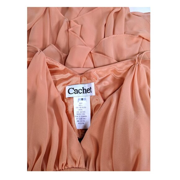 Cachet Lovely Pink Peach Chiffon Ruffle Evening Dress Long Gown sz 8 V-Neck - Picture 9 of 10